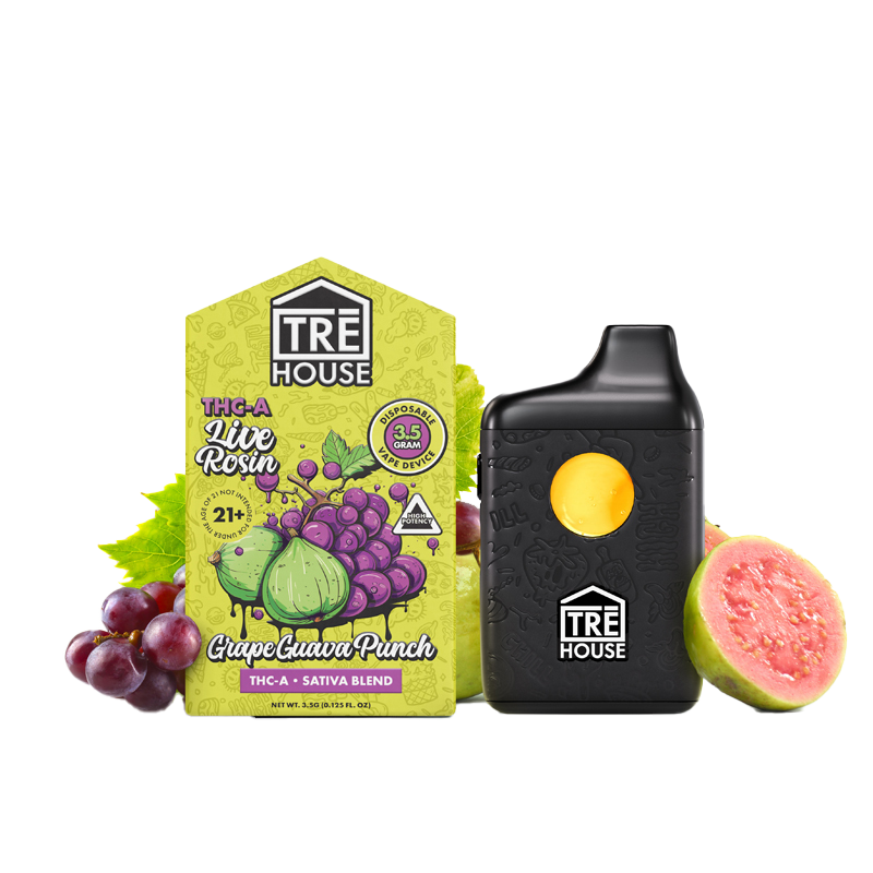 Live Rosin Sativa THC- A Vape Pen – 3.5g - Grape Guava Punch | TRE HOUSE