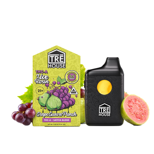 Live Rosin Sativa THC- A Vape Pen – 3.5g - Grape Guava Punch | TRE HOUSE